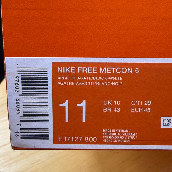 Nike Free Metcon 6 Apricot Agate Black White FJ7127 800 Men\'s Size 11 main image 6
